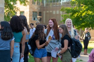 Students talking outside