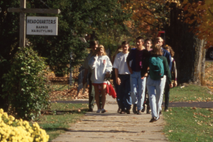 Students walking during autumn