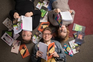 Kenyon Review student associates show off editions of the famous literary magazine.