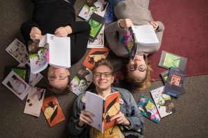 Kenyon Review student associates show off editions of the famous literary magazine.
