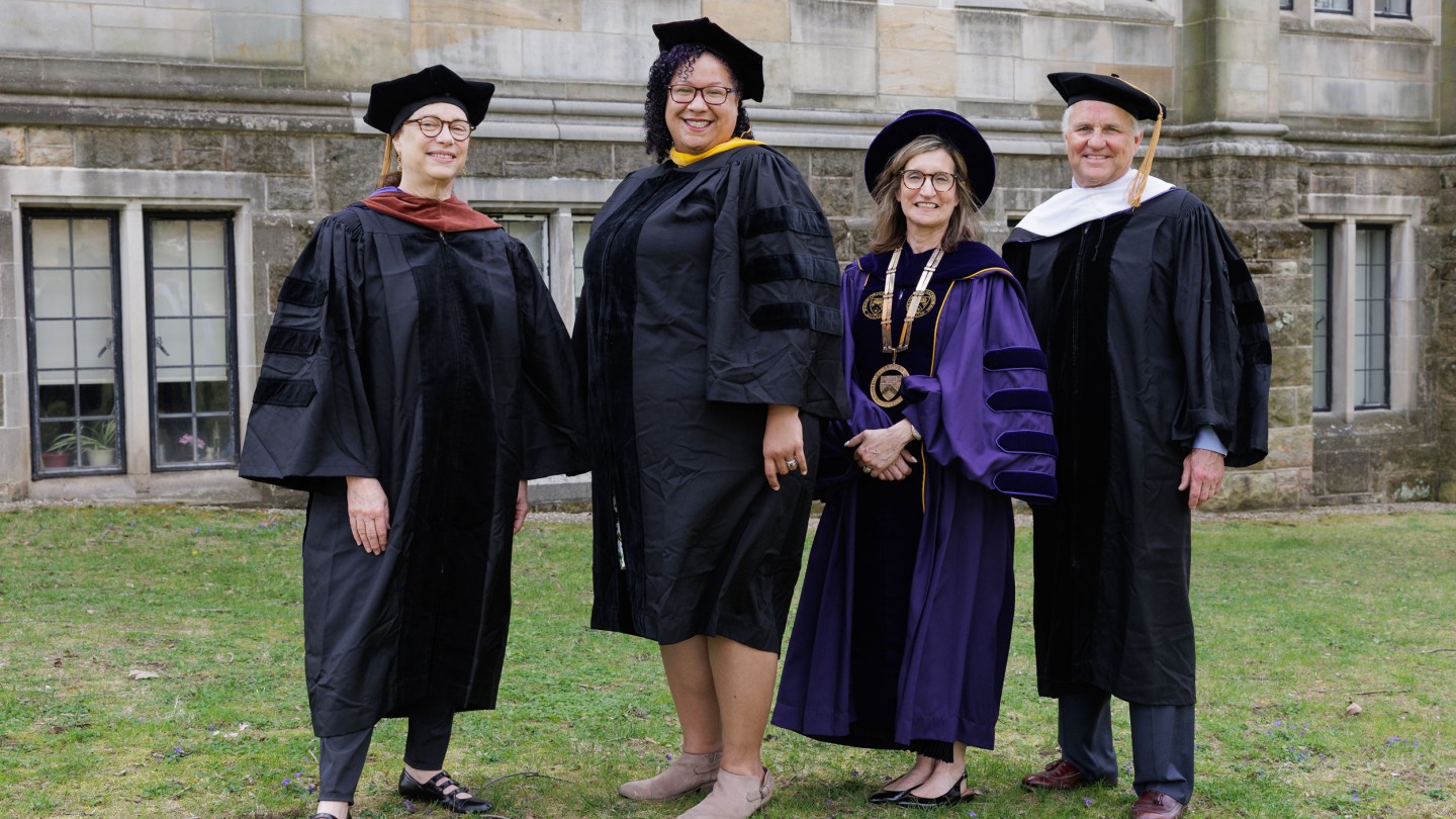 From left: Mariana Ruth Cook P&rsquo;17; LaShaunda M. Robinson, a member of the Class of 2009; President Julie Kornfeld; and James Frost Parker &rsquo;81 P&rsquo;10.