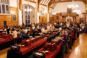 Students in the buffet line at Peirce