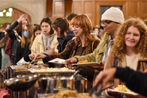 Students in the buffet line at Peirce
