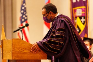 Ceremony participants on Rosse Hall stage