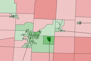 Tax levy voter turnout map, zoomed in