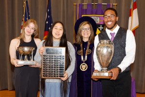 Student award recipients with President Kornfeld