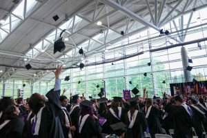Students throwing their hats at graduation