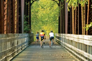 Cyclists on bridge