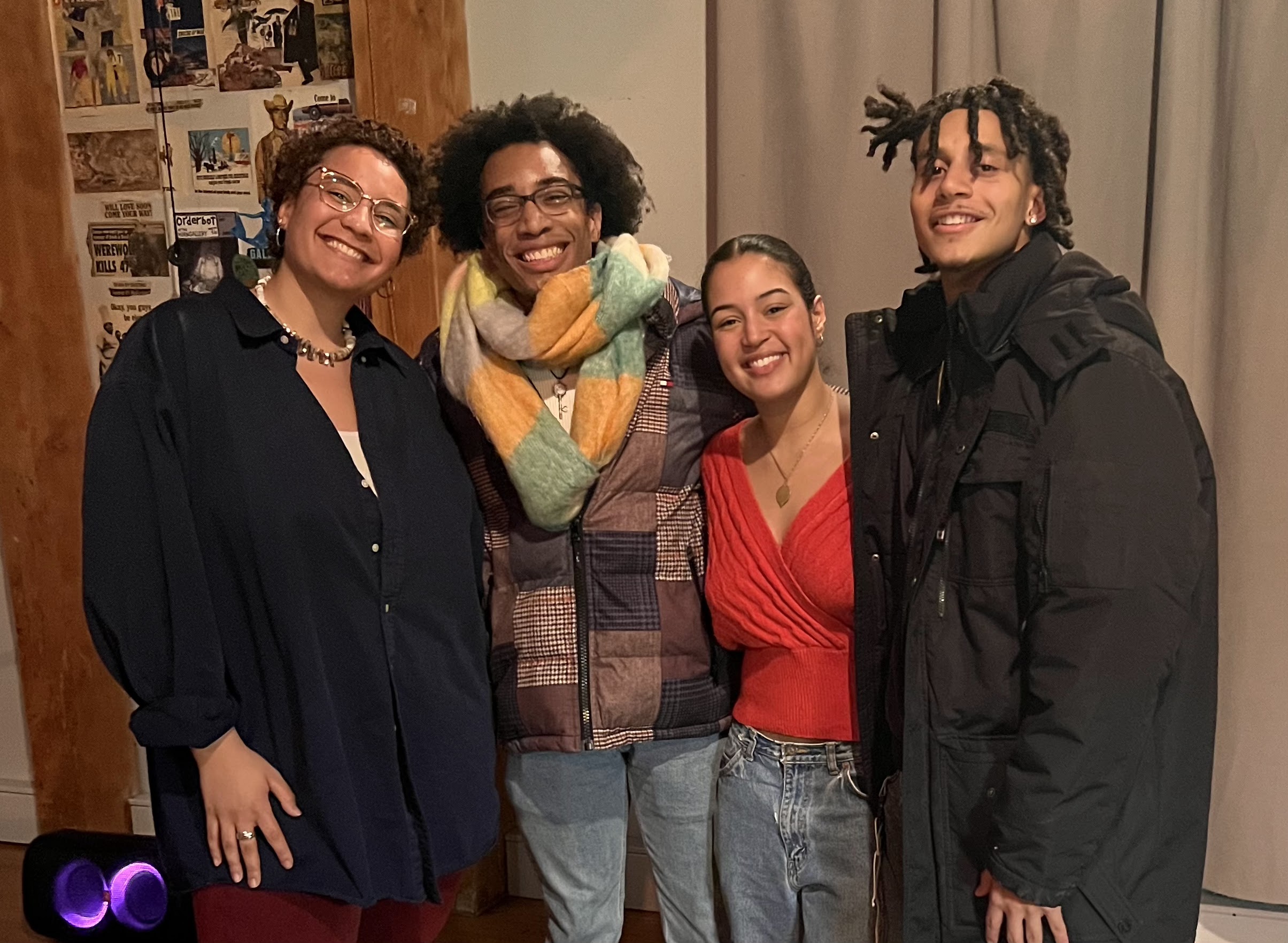 Student poets Angela Futch '24, Juwan Jackson '25, Natalia Mercedes Rodriguez '26 and Antonio J. Gonzalez '25 helped kick off Black History Month last week with “Floetry,” an open-mic night featuring the work of Black artists and authors that was sponsored by the Black Student Union and the Kenyon Review. Photograph by Fernanda Contin '26.