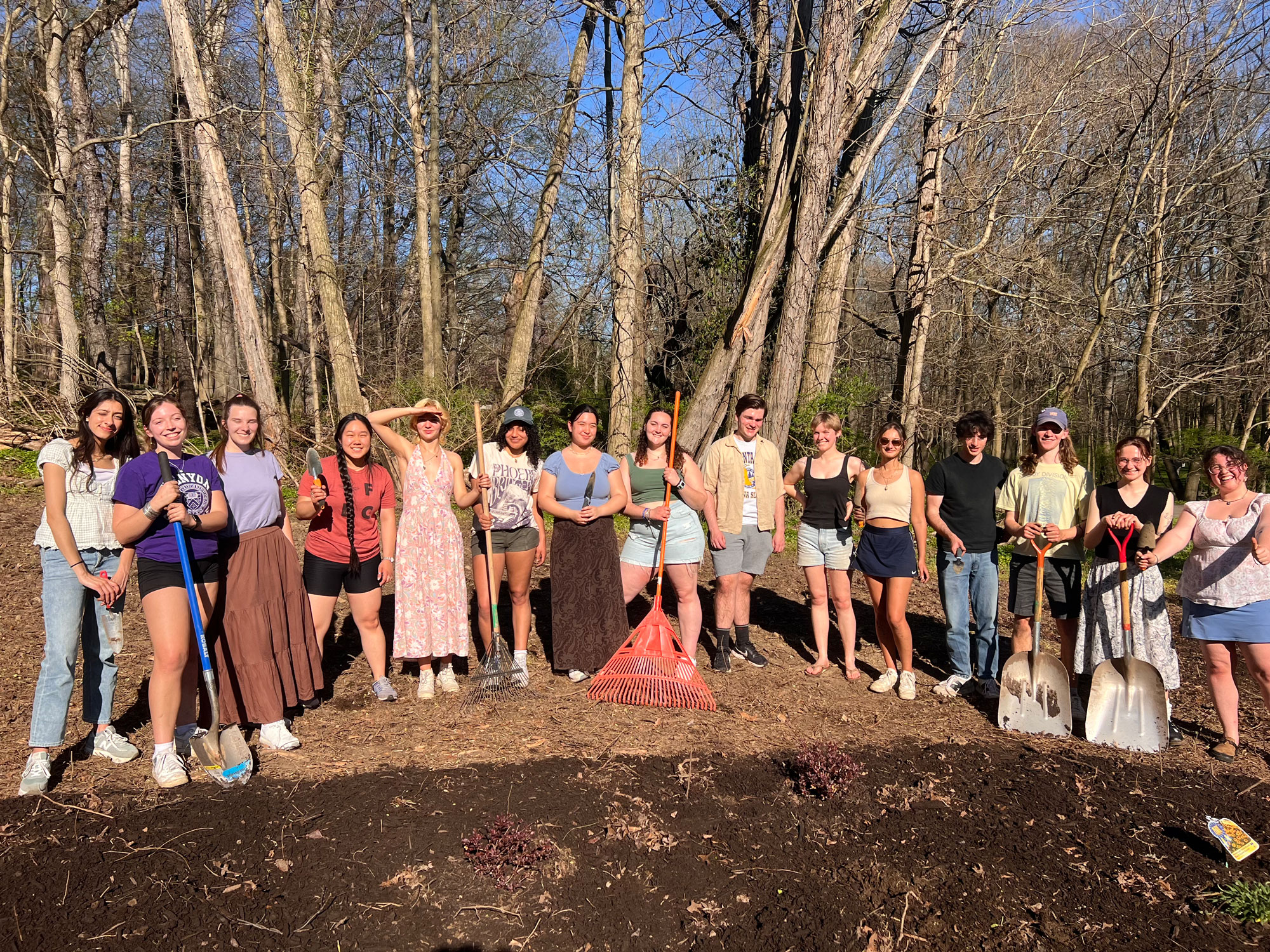 Students gathered Monday to plant a pollinator garden behind Gund Commons. Photo courtesy of Katherine Coffin '26