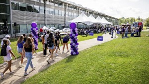 Balloons, food, games and more greeted visitors to the block party outside the Lowry Center.