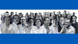 Portrait of López Award winners on Nicaraguan flag