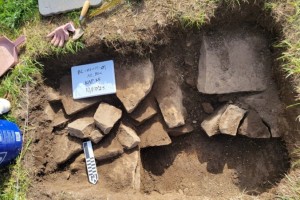 Corner of the old dining hall building uncovered in archaeological excavations in 2023.