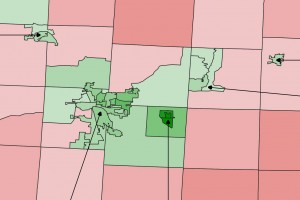 Tax levy voter turnout map, zoomed in