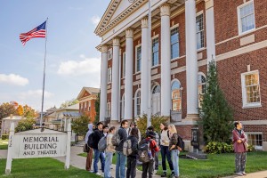 Students outside a Mount Vernon building