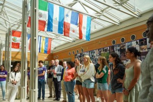 Attendees listen to speeches at the Hispanic Heritage Month Kickoff in Peirce Hall