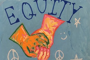 A phot of two hands clasped together with the word "Equity" over them