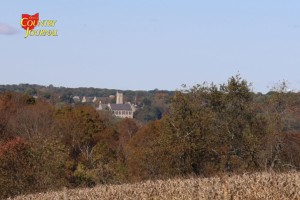 View of campus over fields