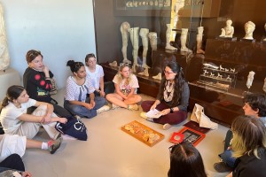 Professor Zoë Kontes points out the architectural refinements of the Temple of Aphaia on the island of Aegina.