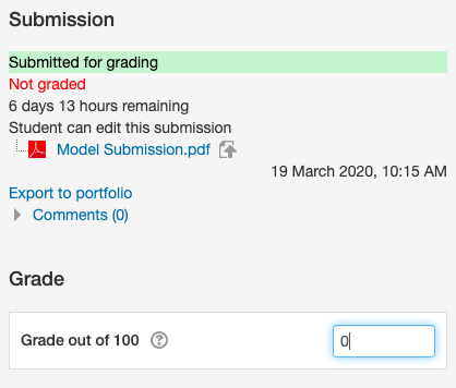Giving the submission a grade