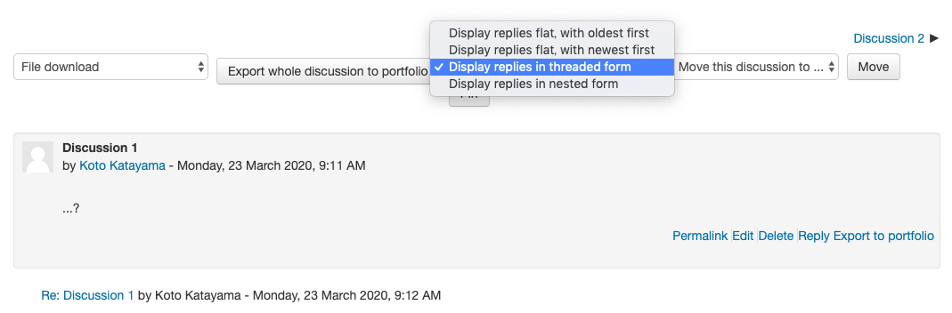 Display replies in threaded form