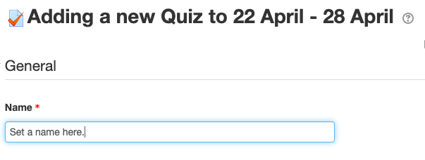 Adding quiz name and description