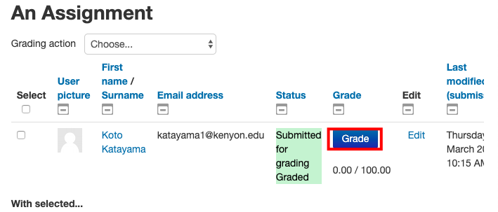 Choosing grading for an assignment