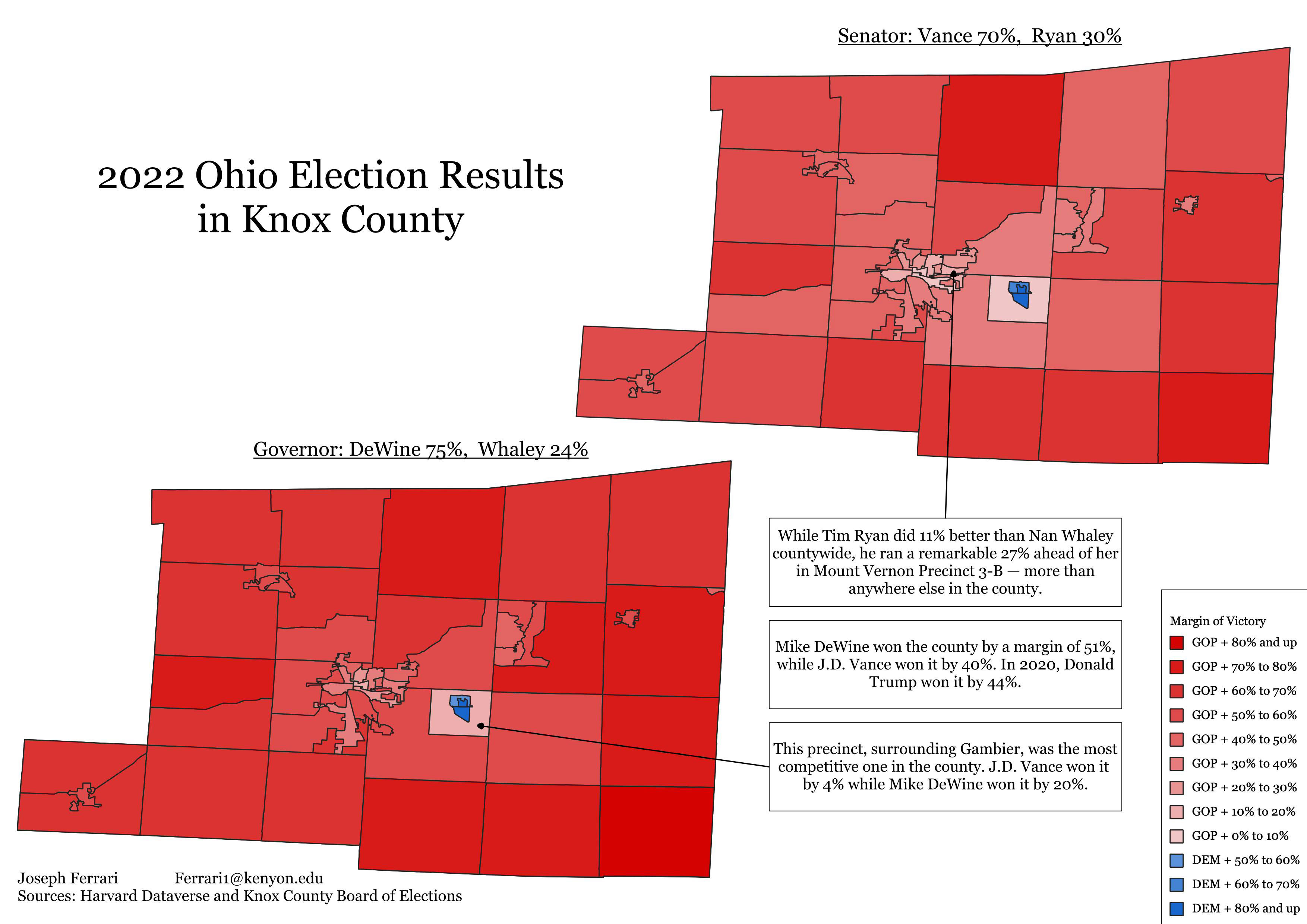 Map showing 2022 Ohio election results in Knox County