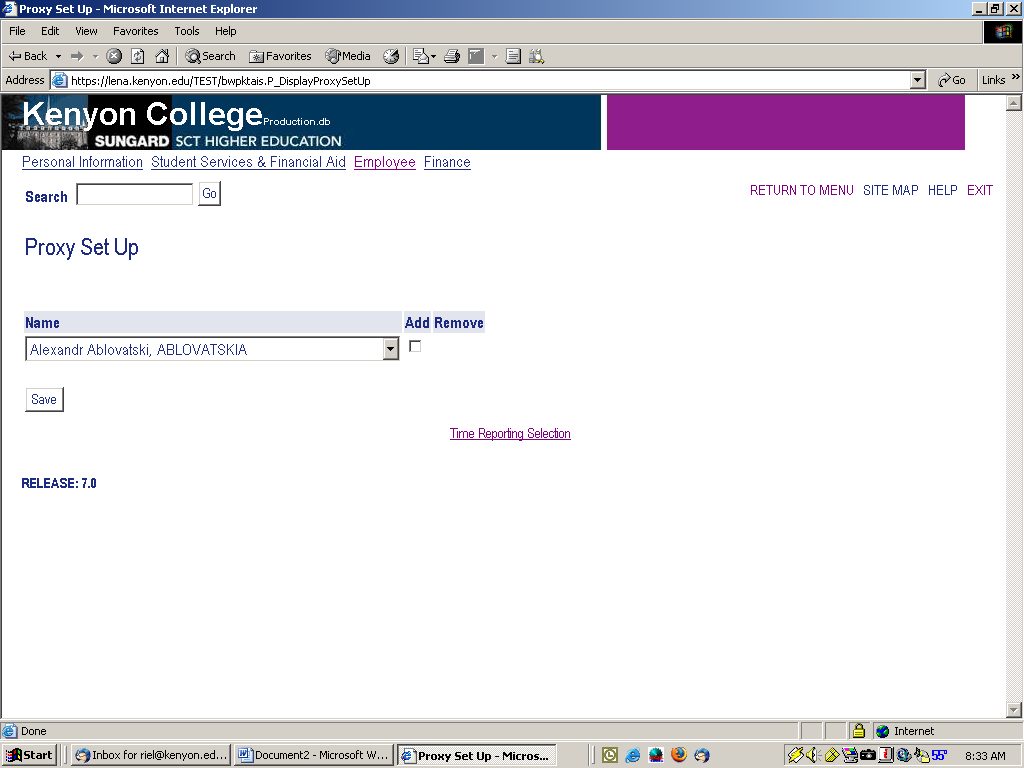 Screenshot of proxy set up page
