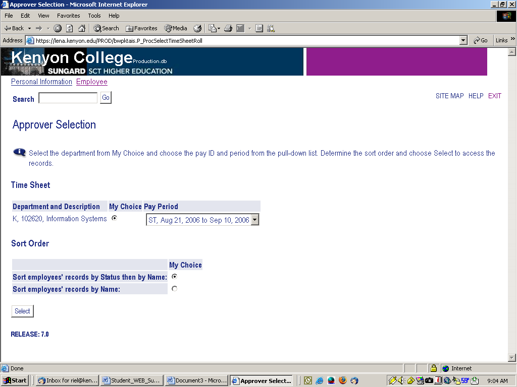 Screenshot of the approver selection screen