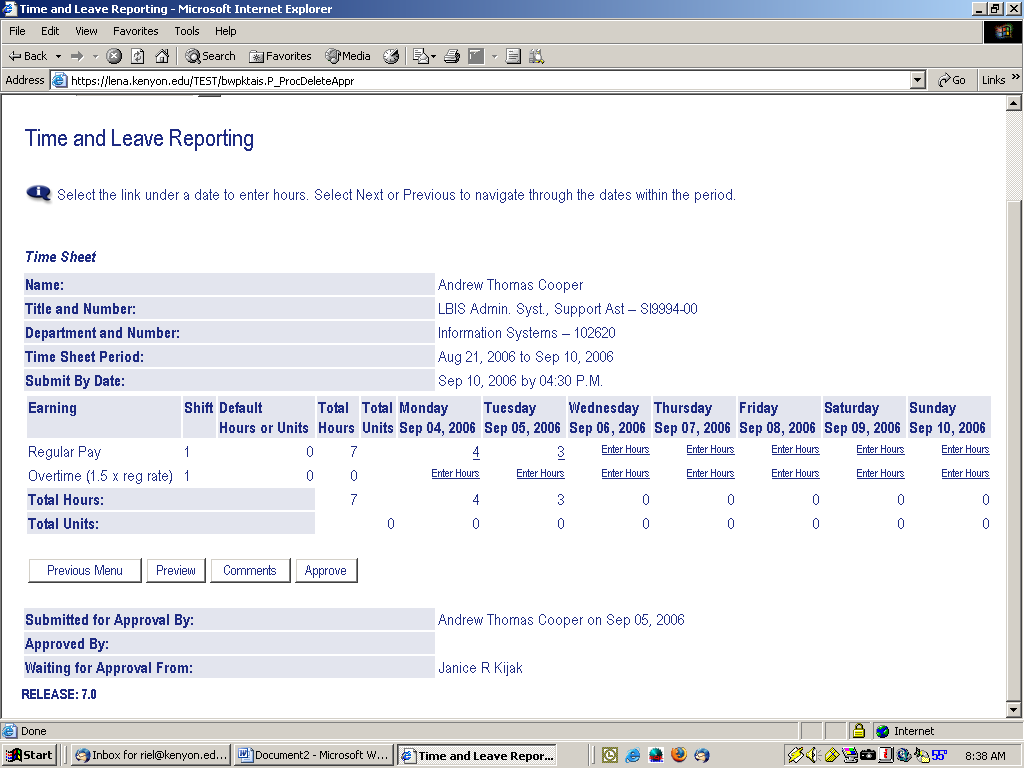 Screenshot of sample student's summary view