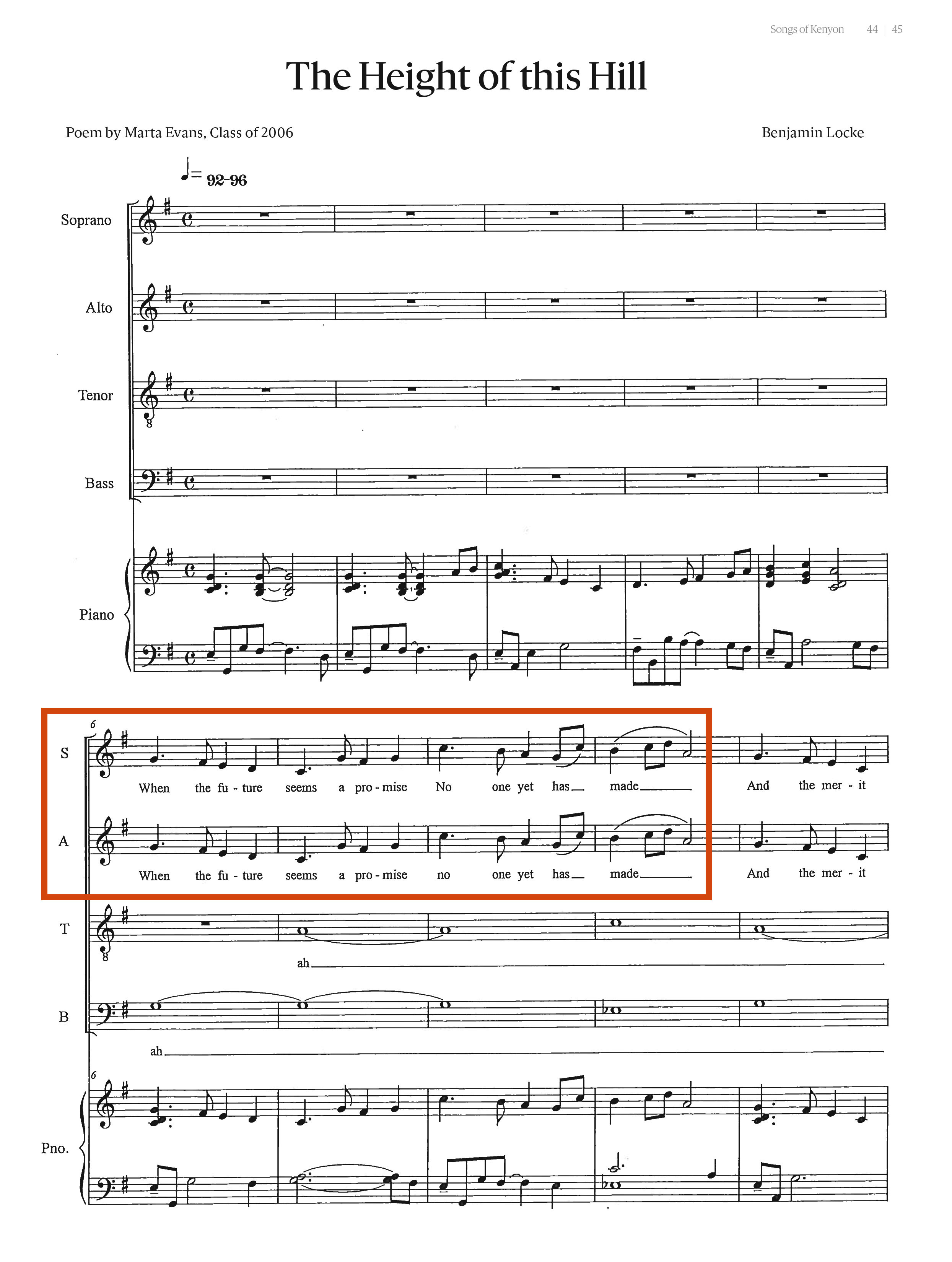 Song with opening soprano and alto lyrics highlighted: When the future seems a promise no one yet has made