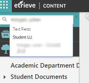 Etrieve screenshot of searching for a student