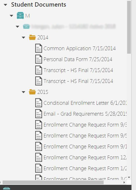 Screenshot of student documents list in Etrieve