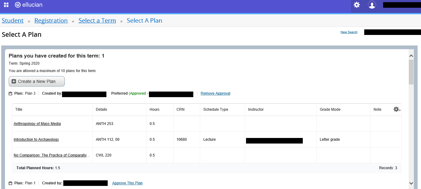 Screen shot showing plans