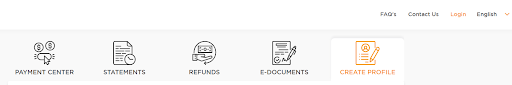 Menu options with Create Profile highlighted