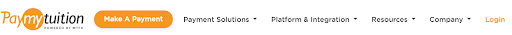 PayMyTuition website menu options including Login on the far right