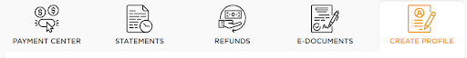 Menu with create a profile button selected